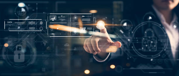 istock business man Fingerprint scanning and biometric authentication, cybersecurity and fingerprint password, future technology and cybernetics. 1435875124