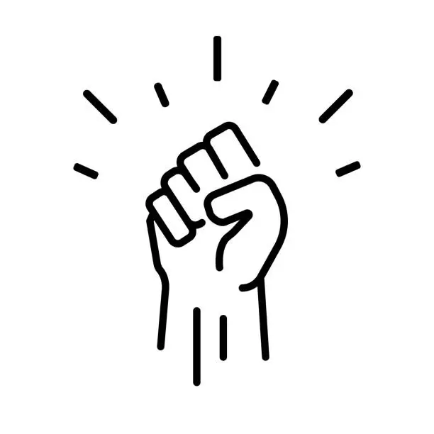 Vector illustration of Black raised fist protest symbol icons. Hands clenched power symbol. Black lives important protest. Vector illustration