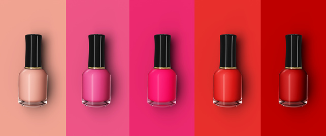 Colorful nail polishes isolated on colorful background 3d illustration