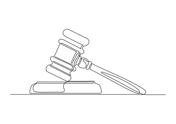 illustrations, cliparts, dessins animés et icônes de juge marteau. dessin au trait continu - marteau de juge