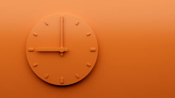 minimalny pomarańczowy zegar 9:00 godzina dziewiąta abstrakcyjna minimalistyczny zegar ścienny dziewięć ilustracji 3d - clock time alarm clock orange zdjęcia i obrazy z banku zdjęć