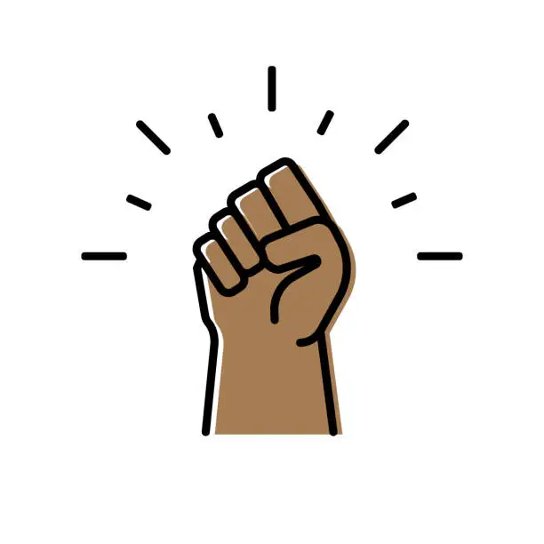 Vector illustration of Black raised fist protest symbol icons. Hands clenched power symbol. Black lives important protest. Vector illustration