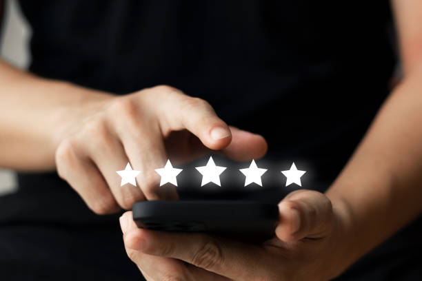 User give rating to service experience on online application, Customer review satisfaction feedback survey concept, Customer can evaluate quality of service leading to reputation ranking of business.