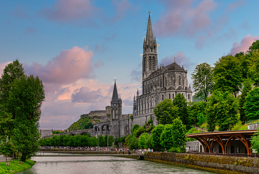 View of the Basilica of the Sanctuary of Our Lady of Loudes in France