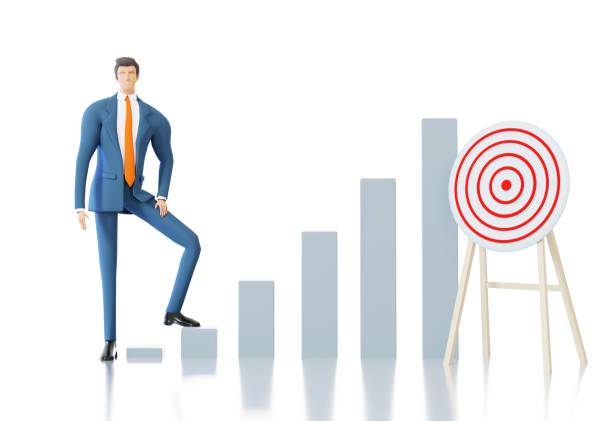 istock Successful businessman stands next to target aim. 3D rendering illustration 1435882338