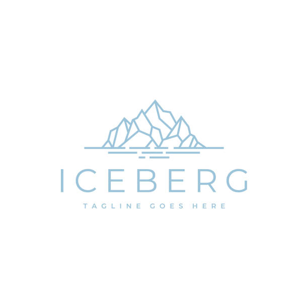 schwimmendes eisberg- oder eisberg-logo-design mit einfachem line-art-stil - island stock-grafiken, -clipart, -cartoons und -symbole