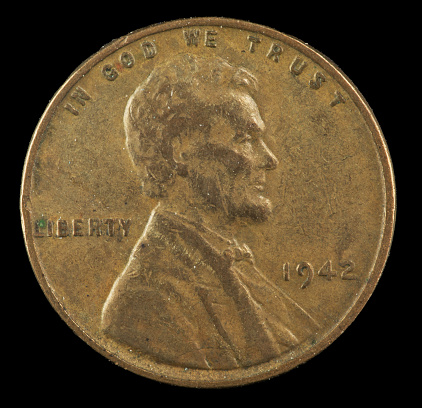 1942 plain US Lincoln cent minted in Philadelphia