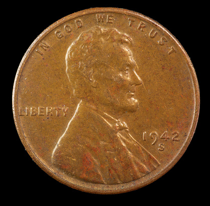 1942 S US Lincoln cent minted in San Francisco