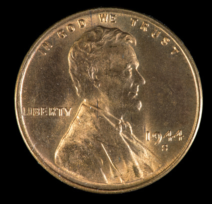 1944 S US Lincoln cent minted in San Francisco. Brilliant uncirculated.