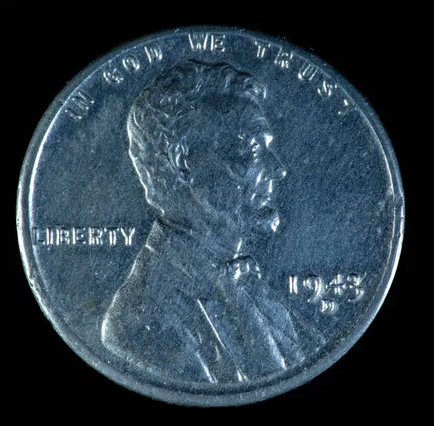 1943 D US Lincoln cent. Minted in Denver from steel during World War II