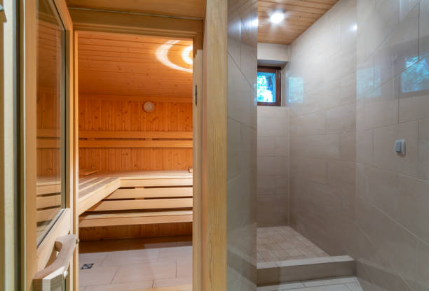 istock A small home sauna, lined with wood. 1435889900