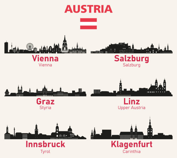ilustrações de stock, clip art, desenhos animados e ícones de austria cities skylines silhouettes vector set - silhouette tirol innsbruck austria