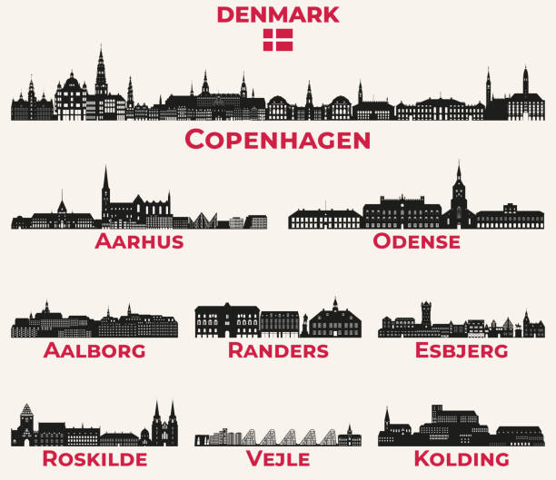 дания города горизонты силуэты векторный набор - esbjerg stock illustrations