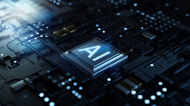 istock Computer mother board chip with AI text and glowing circuit background. Concept for artificial intelligence, big data, machine learning, robot trading, cryptocurrency. 3D Rendering 1435892720