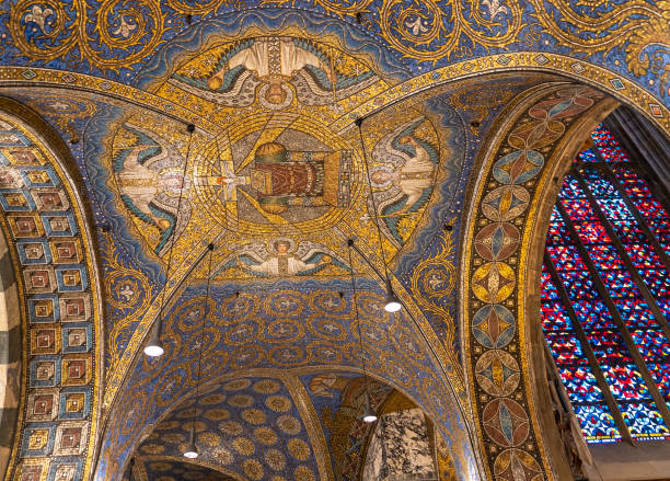 Aachen, Germany, October 2022: Mosaic Ceiling in Aachen Cathedral