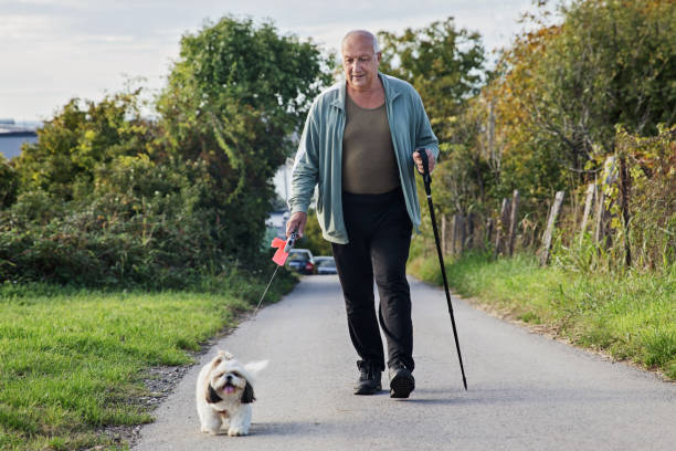 istock Senior Man Enjoying a Walk With His Dog 1435895832