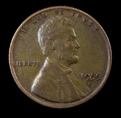 1955 S  US Lincoln cent minted in San Francisco