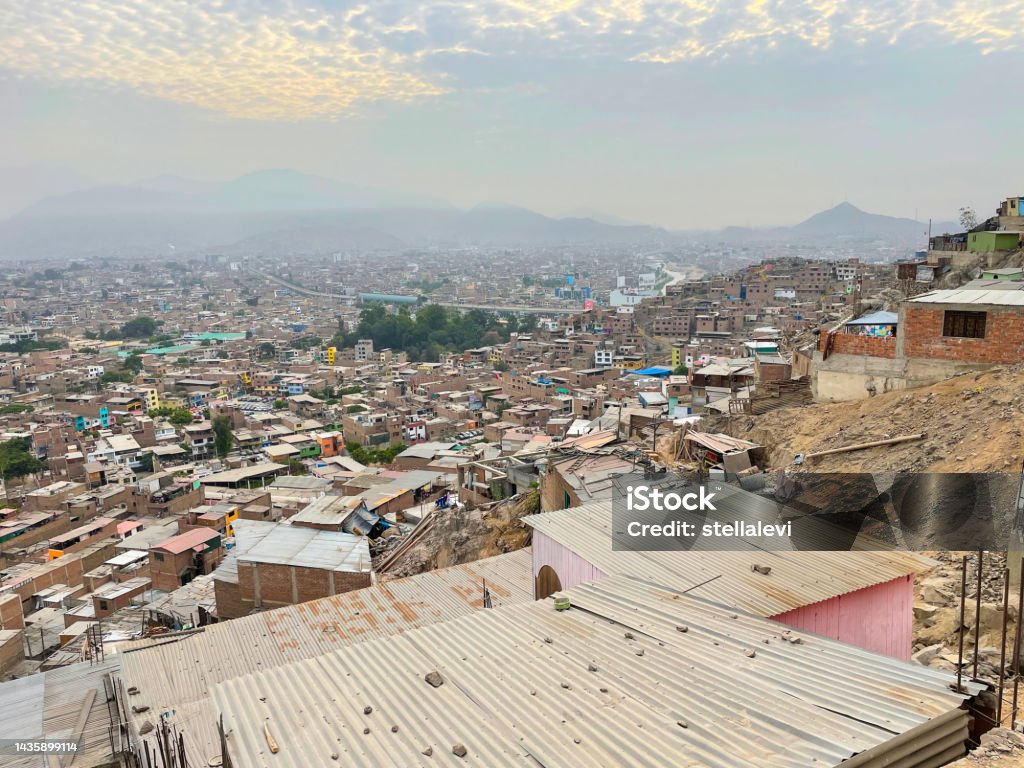 San Cristobal Hill, Rimac district, Lima, Peru Lima, Peru- March 2022: the road in San Cristobal Hill, leading to San Christobal Cross at the top of the hill. Rimac district, Lima, Peru Architecture Stock Photo
