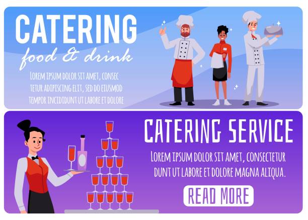 zestaw banerów gastronomicznych, płaska ilustracja wektorowa. - food and drink industry food service occupation buffet wedding stock illustrations