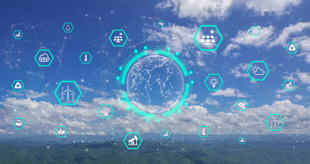 istock Environmental technology concept. Sustainable development goals. SDGs. Natural power.Mountain view and icon concept of renewable energy to preserve the world's environment for to future 1435899460