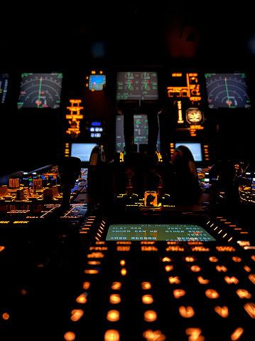 airplane controls at night cockpit point of view