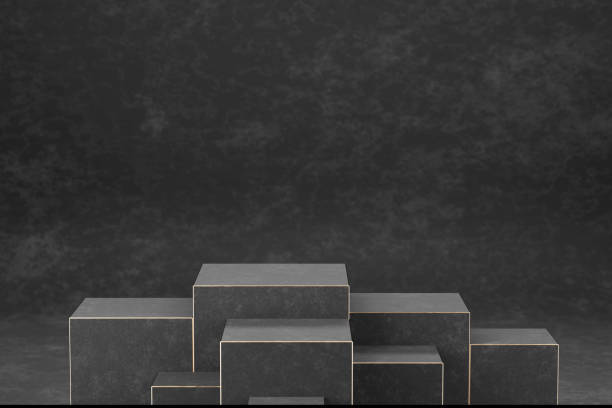 istock Abstract blue and gold geometric podiums, luxury concept background. 3d render. 1435905311