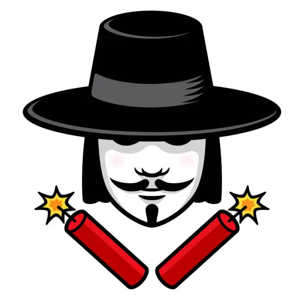 Vector illustration of Guy Fawkes logo with dynamite