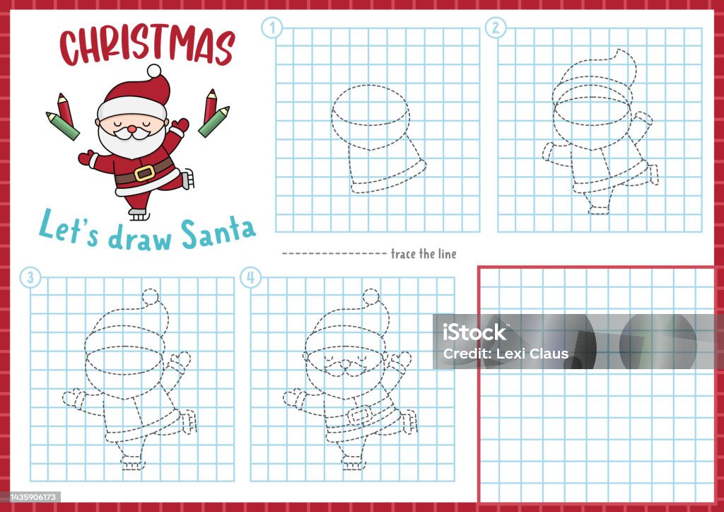 Ilustración de Hoja De Cálculo De Dibujo Paso A Paso De Navidad Cómo Dibujar A Santa Claus Complete La Imagen Con La Actividad De Ejemplo Hoja De Trabajo De Práctica De Escritura Ilustración de Hoja De Cálculo De Dibujo Paso A Paso De Navidad Cómo Dibujar A Santa Claus Complete La Imagen Con La Actividad De Ejemplo Hoja De Trabajo De Práctica De Escritura