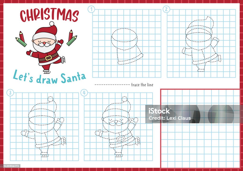 Vetores de Folha De Desenho Passo A Passo Do Natal Como Desenhar O Papai  Noel Complete A Imagem Por Exemplo De Atividade Planilha De Prática De  Escrita De Férias De Inverno Vetorial
