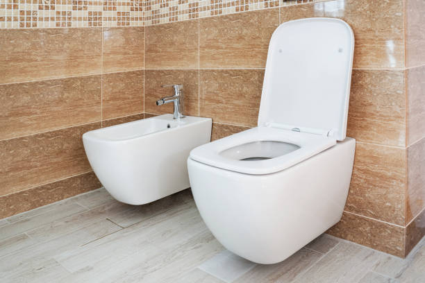 istock White bidet and toilet 1435906408