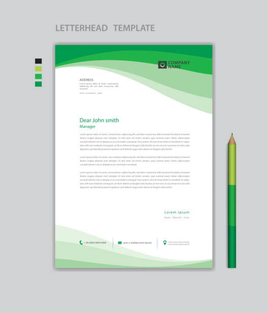 Creative Letterhead template vector, minimalist style, printing design, business advertisement layout, Green concept background, simple letterhead template mock up, company letterhead design Creative Letterhead template vector, minimalist style, printing design, business advertisement layout, Green concept background, simple letterhead template mock up, company letterhead design simple letterhead template stock illustrations