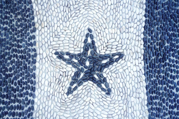 star-shaped pebble, stone mosaic sidewalk with basalt and limestone