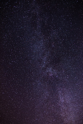 Stars on night sky. Beautiful night landscape. Long exposure. Summer starry sky. Milky Way
