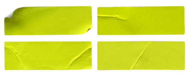 istock A set of fluorescent neon yellow rectangular paper sticker label isolated on white background. 1435907777