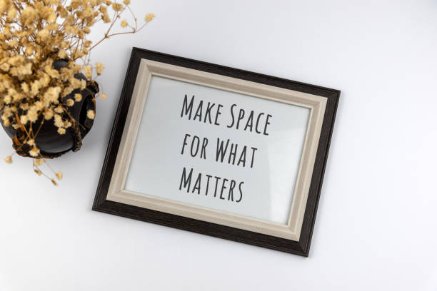 istock Inspirational quotes text in a frame - Make space for what matters 1435913175