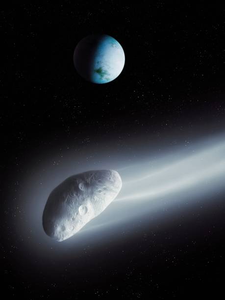 A large comet is approaching the planet. stock photo