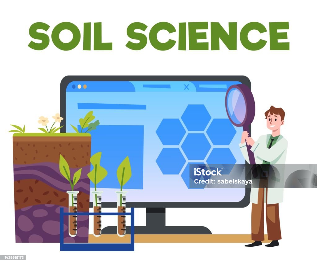 Soil Science Label Soil Science Banner Tiny Character With Magnifier Analyzes Ground Flat ...