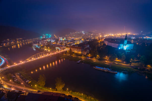 istock Decin town from above in dark mist evening in autumn 1435927572