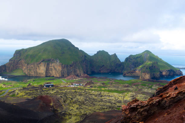istock Heimaey town aerial view from Eldfell volcano. 1435932105