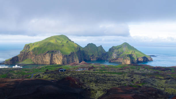 istock Heimaey town aerial view from Eldfell volcano. 1435932289