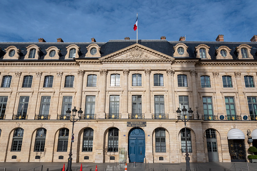 Paris, France - October 23, 2022: Exterior view of the French Ministry of Justice, also called \