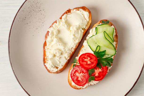 istock Sandwich, with cream cheese, homemade, on a cutting board, rustic style, no people, selective focus, breakfast 1435937589