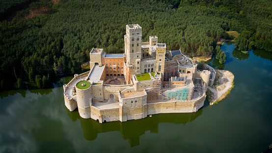Newly constructed building imitating a medieval castle in the village of Stobnica in Wielkopolska province, Poland