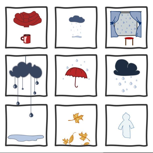 Autumn activity objects set. Vector color illustration Autumn activity objects set. Vector color illustration. puddle jump stock illustrations