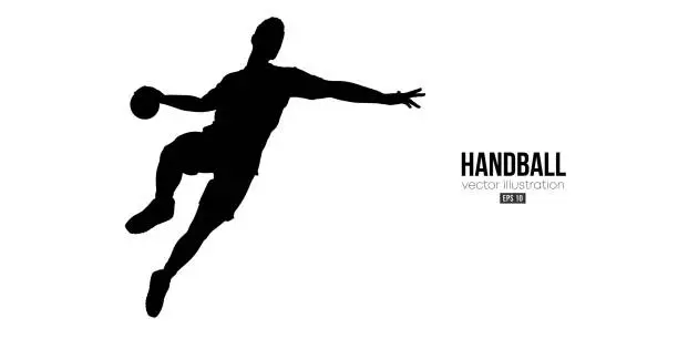 Vector illustration of Abstract silhouette of a handball player on white background. Handball player man are throws the ball. Vector illustration