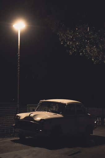 Vintage Ambassador Car under Street Light in Shimla