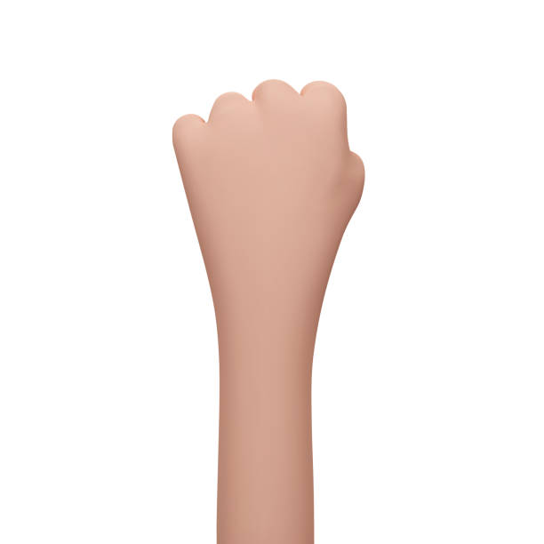 istock 3d cartoon raised clenched human hand fist gesture. Demonstration, revolution, fight or protest symbol isolated on white background. Strength icon. Vector illustration 1435944516