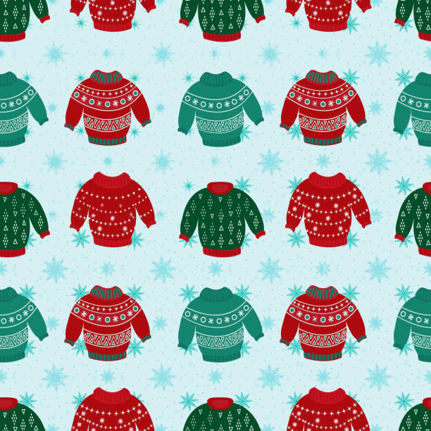 Vector set of Christmas sweaters with ornaments and festive decorations. Collection of knitted winter jumpers. Stylish fashion design. Winter sweaters and jumpers. Vector set of Christmas sweaters with ornaments and festive decorations. Collection of knitted winter jumpers. Stylish fashion design. Winter sweaters and jumpers. winter fashion collection stock illustrations
