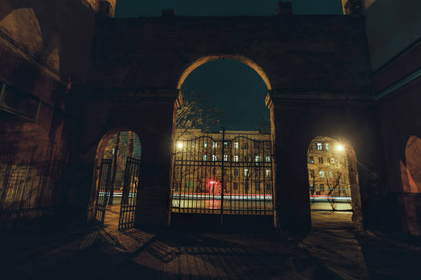 Old gate with a lattice in night city