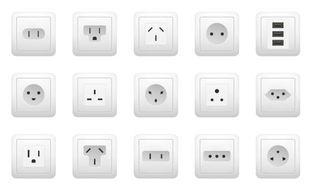 Socket plug uk electric type switch power device concept. Vector graphic design element illustration Socket plug uk electric type switch power device concept. Vector graphic design illustration electrical outlet white background stock illustrations